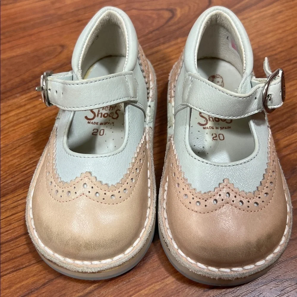Petit Shoes Sz 4.5 Saddle Oxford w/Strap Made in Spain Leather Pink & Blue